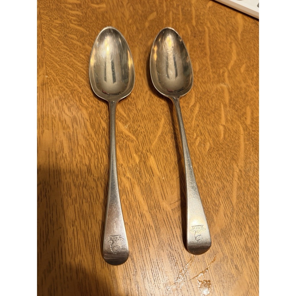 Pair George III Richard Crossley Sterling Silver 8.5" Serving Spoons 1793 Exc